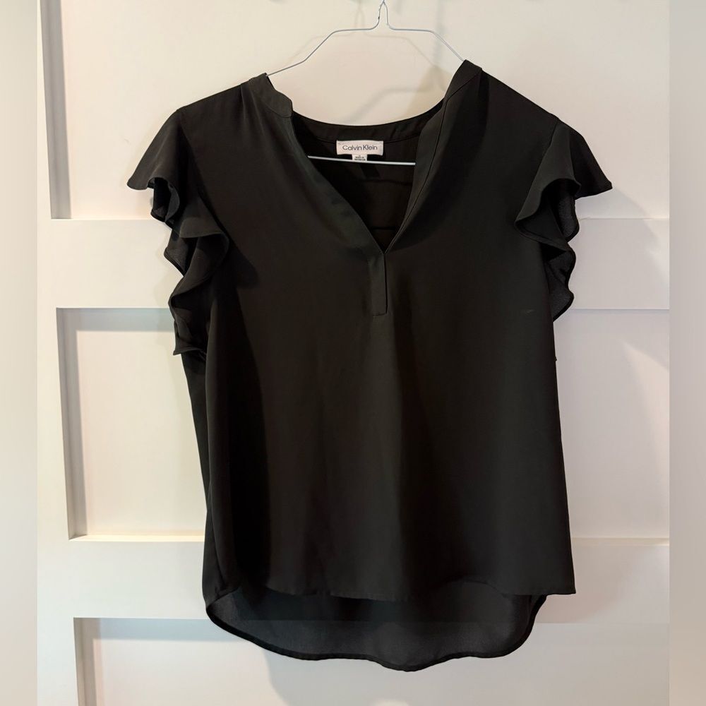 Calvin Klein Black Flutter Sleeve Blouse